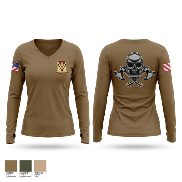 Womens Long Sleeve Vneck Shirt, 2-142 FA B BTRY, Army, Teamtime, Team time, sublimation, custom sports apparel, team uniforms, spirit wear, spiritwear, sports uniforms, custom shirts, team store, custom team store, fundraiser sports, apparel fundraiser