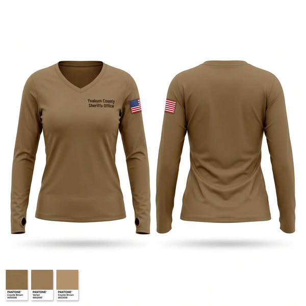 Womens Long Sleeve Vneck Shirt, Yoakum County Sheriff’s Office, Police, Teamtime, Team time, sublimation, custom sports apparel, team uniforms, spirit wear, spiritwear, sports uniforms, custom shirts, team store, custom team store, fundraiser sports, apparel fundraiser