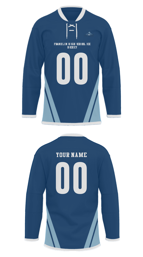 Hockey Jersey, Franklin High School Ice hockey, Ice Hockey, Teamtime, Team time, sublimation, custom sports apparel, team uniforms, spirit wear, spiritwear, sports uniforms, custom shirts, team store, custom team store, fundraiser sports, apparel fundraiser