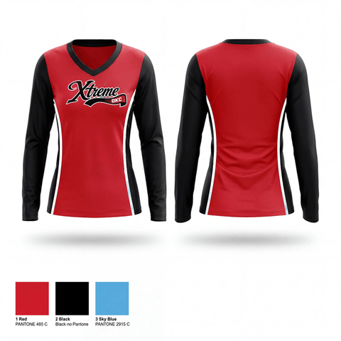 Womens Long Sleeve Vneck Shirt, Okc xtreme, Baseball, Teamtime, Team time, sublimation, custom sports apparel, team uniforms, spirit wear, spiritwear, sports uniforms, custom shirts, team store, custom team store, fundraiser sports, apparel fundraiser