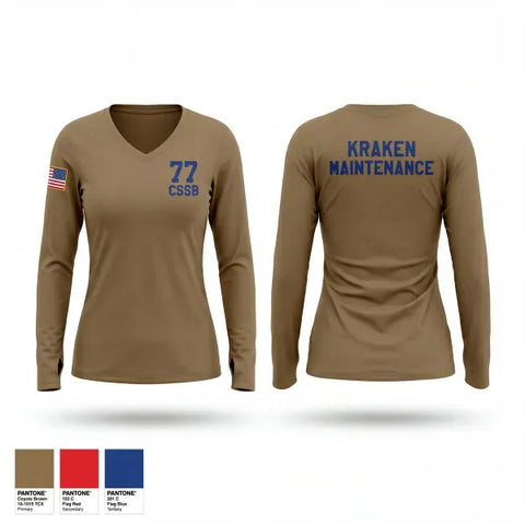 Womens Long Sleeve Vneck Shirt, 77 CSSB, Army, Teamtime, Team time, sublimation, custom sports apparel, team uniforms, spirit wear, spiritwear, sports uniforms, custom shirts, team store, custom team store, fundraiser sports, apparel fundraiser
