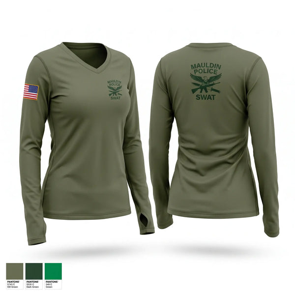 Womens Long Sleeve Vneck Shirt, MPD SWAT, Police, Teamtime, Team time, sublimation, custom sports apparel, team uniforms, spirit wear, spiritwear, sports uniforms, custom shirts, team store, custom team store, fundraiser sports, apparel fundraiser