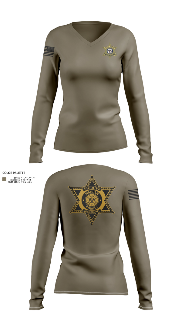 Womens Long Sleeve Vneck Shirt, Warren County Sheriff Office, Police, Teamtime, Team time, sublimation, custom sports apparel, team uniforms, spirit wear, spiritwear, sports uniforms, custom shirts, team store, custom team store, fundraiser sports, apparel fundraiser