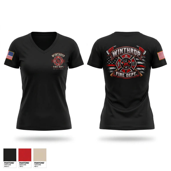 Womens Short Sleeve Vneck Shirt, Winthrop Fire Department, Fire Department, Teamtime, Team time, sublimation, custom sports apparel, team uniforms, spirit wear, spiritwear, sports uniforms, custom shirts, team store, custom team store, fundraiser sports, apparel fundraiser