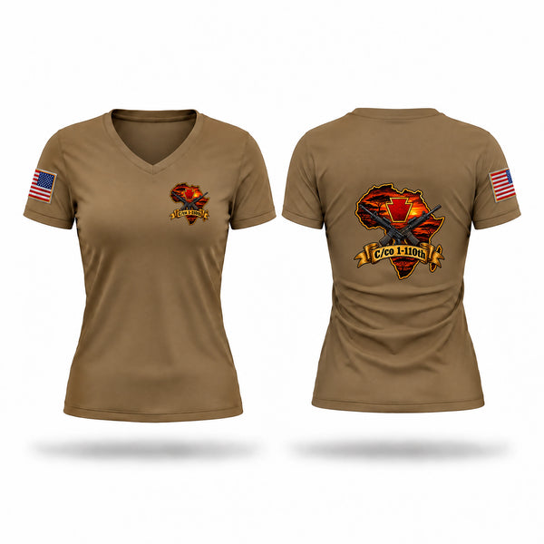 Womens Short Sleeve Vneck Shirt, Charlie 1-110th, Army, Teamtime, Team time, sublimation, custom sports apparel, team uniforms, spirit wear, spiritwear, sports uniforms, custom shirts, team store, custom team store, fundraiser sports, apparel fundraiser
