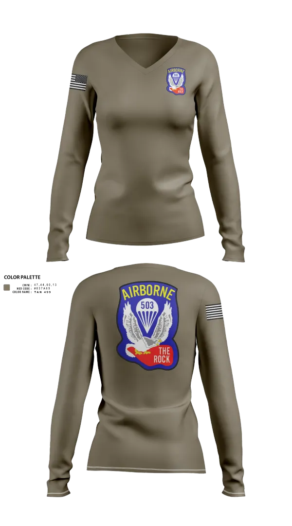 Womens Long Sleeve Vneck Shirt, 1st Battalion 503rd Infantry Regiment, , Teamtime, Team time, sublimation, custom sports apparel, team uniforms, spirit wear, spiritwear, sports uniforms, custom shirts, team store, custom team store, fundraiser sports, apparel fundraiser