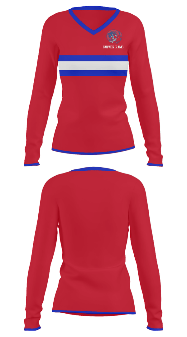 Women's Long Sleeve Vneck Shirt, Carver rams, Football, Teamtime, Team time, sublimation, custom sports apparel, team uniforms, spirit wear, spiritwear, sports uniforms, custom shirts, team store, custom team store, fundraiser sports, apparel fundraiser