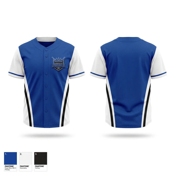 Full Button Baseball Jersey, Royals, Baseball, Teamtime, Team time, sublimation, custom sports apparel, team uniforms, spirit wear, spiritwear, sports uniforms, custom shirts, team store, custom team store, fundraiser sports, apparel fundraiser