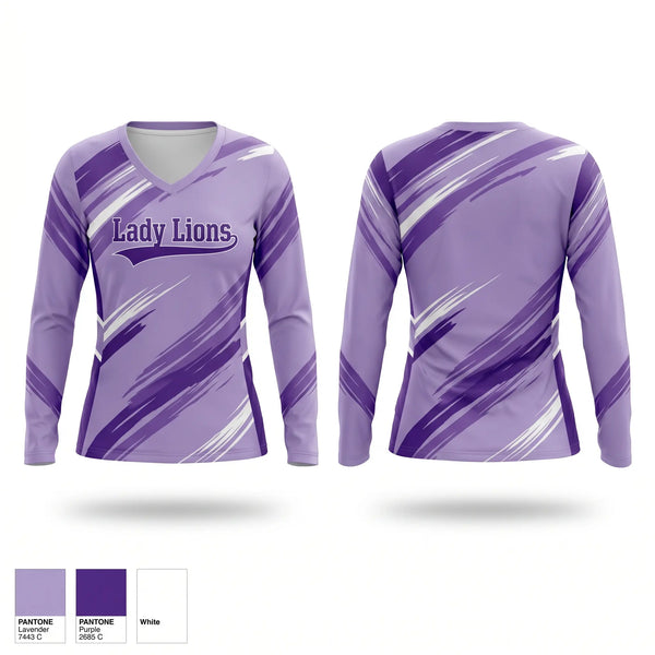 Womens Long Sleeve Vneck Shirt, Lady Lions, Softball, Teamtime, Team time, sublimation, custom sports apparel, team uniforms, spirit wear, spiritwear, sports uniforms, custom shirts, team store, custom team store, fundraiser sports, apparel fundraiser