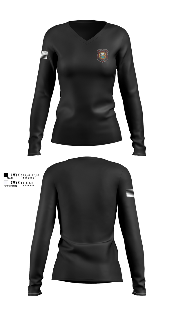 Womens Long Sleeve Vneck Shirt, Acushnet Police Department, Police, Teamtime, Team time, sublimation, custom sports apparel, team uniforms, spirit wear, spiritwear, sports uniforms, custom shirts, team store, custom team store, fundraiser sports, apparel fundraiser