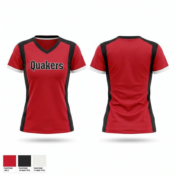 Womens Short Sleeve Vneck Shirt, Quakers, Softball, Teamtime, Team time, sublimation, custom sports apparel, team uniforms, spirit wear, spiritwear, sports uniforms, custom shirts, team store, custom team store, fundraiser sports, apparel fundraiser