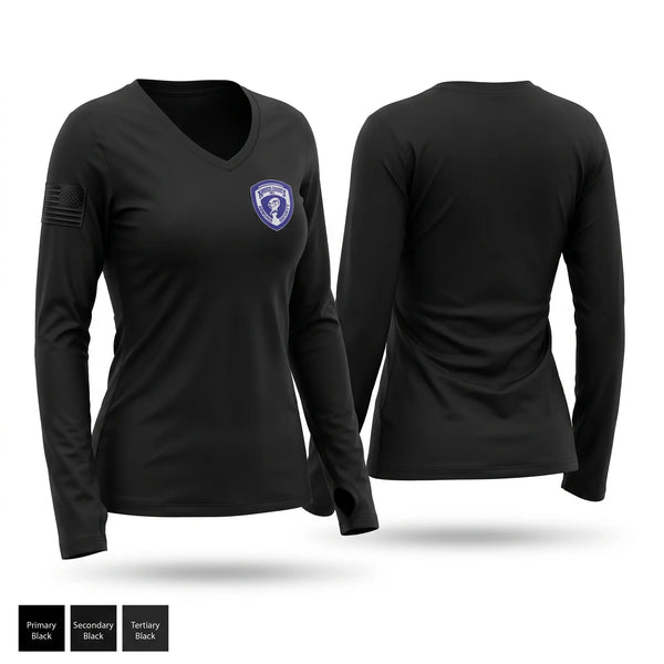 Womens Long Sleeve Vneck Shirt, Armored Knights, Police, Teamtime, Team time, sublimation, custom sports apparel, team uniforms, spirit wear, spiritwear, sports uniforms, custom shirts, team store, custom team store, fundraiser sports, apparel fundraiser