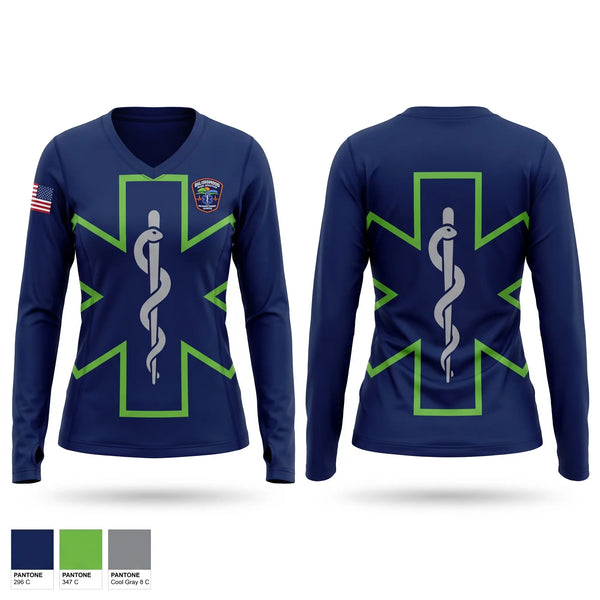 Womens Long Sleeve Vneck Shirt, Bolingbrook Park District EMS, EMS/EMT, Teamtime, Team time, sublimation, custom sports apparel, team uniforms, spirit wear, spiritwear, sports uniforms, custom shirts, team store, custom team store, fundraiser sports, apparel fundraiser