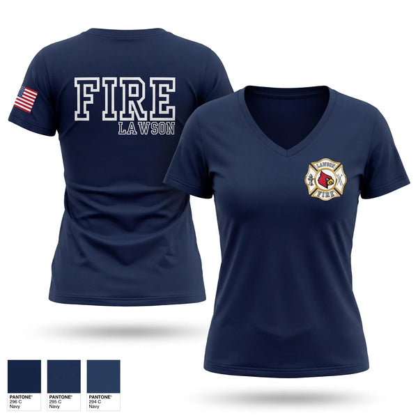 Womens Short Sleeve Vneck Shirt, Lawson Fire, Fire Department, Teamtime, Team time, sublimation, custom sports apparel, team uniforms, spirit wear, spiritwear, sports uniforms, custom shirts, team store, custom team store, fundraiser sports, apparel fundraiser