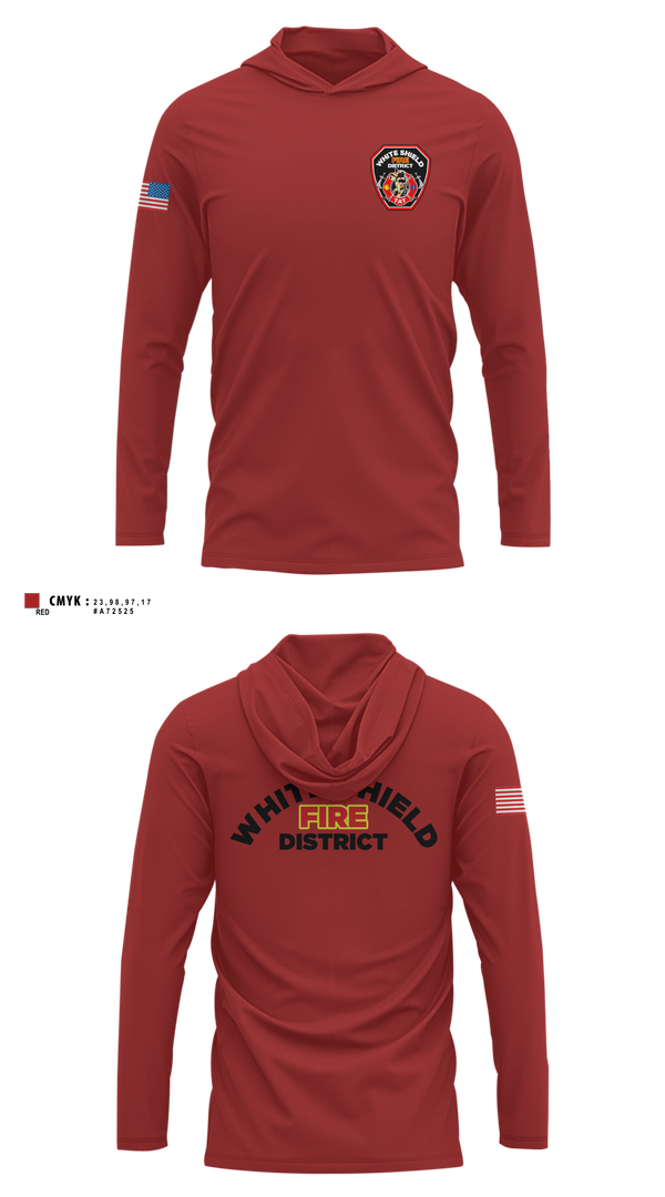 Long Sleeve Hooded Sun Shirt, White Shield Fire Department, Fire Department, Teamtime, Team time, sublimation, custom sports apparel, team uniforms, spirit wear, spiritwear, sports uniforms, custom shirts, team store, custom team store, fundraiser sports, apparel fundraiser