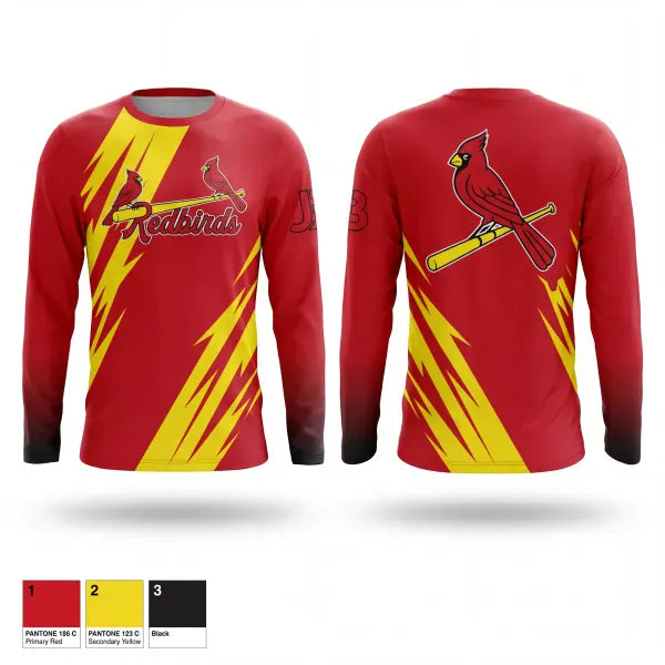 Long Sleeve Performance Shirt, Michigan Redbirds, Baseball, Teamtime, Team time, sublimation, custom sports apparel, team uniforms, spirit wear, spiritwear, sports uniforms, custom shirts, team store, custom team store, fundraiser sports, apparel fundraiser
