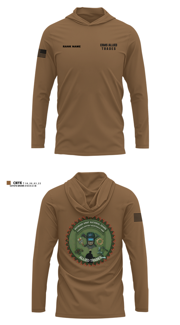 Long Sleeve Performance Shirt with hood, CSMS ALLIED TRADES, National Guard, Teamtime, Team time, sublimation, custom sports apparel, team uniforms, spirit wear, spiritwear, sports uniforms, custom shirts, team store, custom team store, fundraiser sports, apparel fundraiser