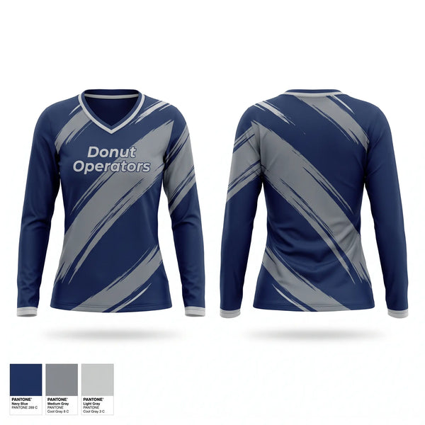 Womens Long Sleeve Vneck Shirt, Donut Operators, Baseball, Teamtime, Team time, sublimation, custom sports apparel, team uniforms, spirit wear, spiritwear, sports uniforms, custom shirts, team store, custom team store, fundraiser sports, apparel fundraiser