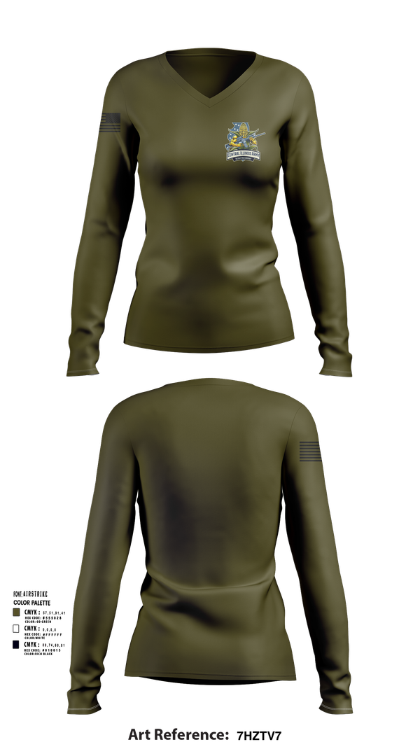 Womens Long Sleeve Vneck Shirt, Central Illinois Army Recruiting Company, , Teamtime, Team time, sublimation, custom sports apparel, team uniforms, spirit wear, spiritwear, sports uniforms, custom shirts, team store, custom team store, fundraiser sports, apparel fundraiser