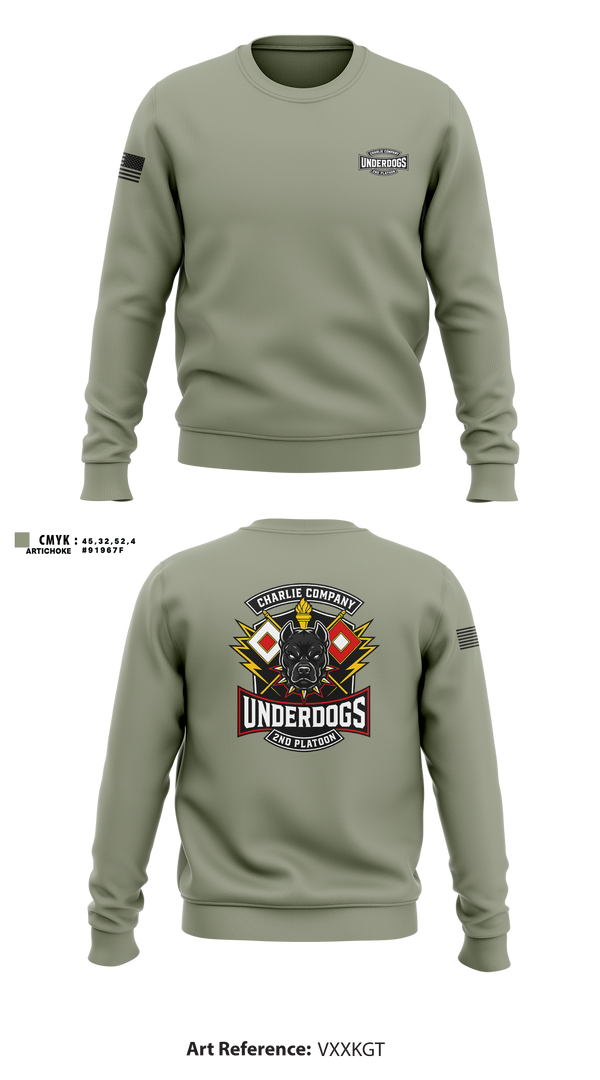 Crew Neck Sweatshirt, C co 2nd plt Underdogs, Army, Teamtime, Team time, sublimation, custom sports apparel, team uniforms, spirit wear, spiritwear, sports uniforms, custom shirts, team store, custom team store, fundraiser sports, apparel fundraiser