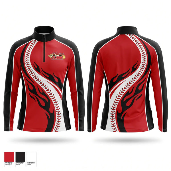 Quarter Zip Jacket, Crimson Flames, Softball, Teamtime, Team time, sublimation, custom sports apparel, team uniforms, spirit wear, spiritwear, sports uniforms, custom shirts, team store, custom team store, fundraiser sports, apparel fundraiser