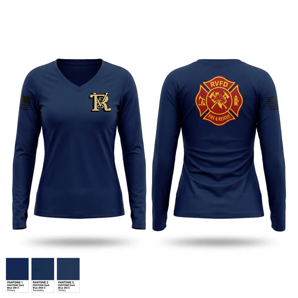 Womens Long Sleeve Vneck Shirt, Runge Volunteer Fire Department, Fire Department, Teamtime, Team time, sublimation, custom sports apparel, team uniforms, spirit wear, spiritwear, sports uniforms, custom shirts, team store, custom team store, fundraiser sports, apparel fundraiser