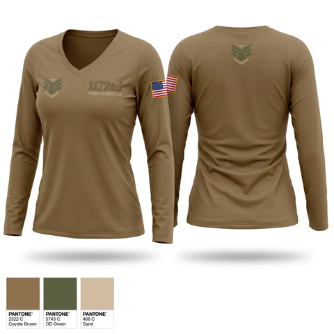 Womens Long Sleeve Vneck Shirt, 1172nd transportation CO., National Guard, Teamtime, Team time, sublimation, custom sports apparel, team uniforms, spirit wear, spiritwear, sports uniforms, custom shirts, team store, custom team store, fundraiser sports, apparel fundraiser
