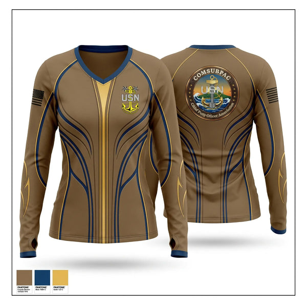 Womens Long Sleeve Vneck Shirt, COMSUBPAC CPOA, Navy, Teamtime, Team time, sublimation, custom sports apparel, team uniforms, spirit wear, spiritwear, sports uniforms, custom shirts, team store, custom team store, fundraiser sports, apparel fundraiser