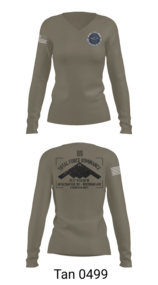 Womens Long Sleeve Vneck Shirt, AFSA CHAPTER 881, Air Force, Teamtime, Team time, sublimation, custom sports apparel, team uniforms, spirit wear, spiritwear, sports uniforms, custom shirts, team store, custom team store, fundraiser sports, apparel fundraiser
