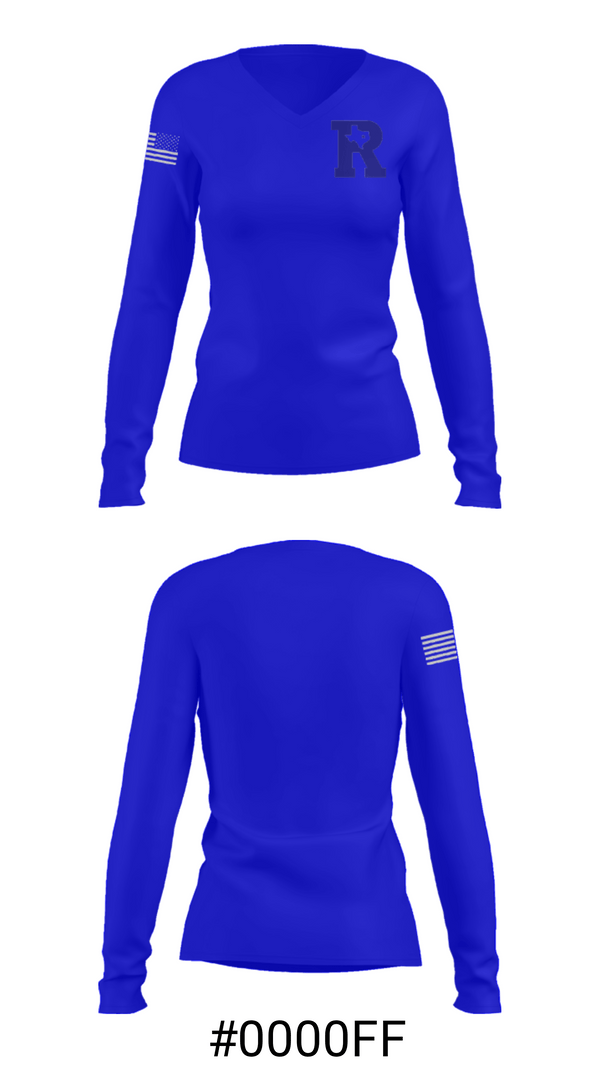 Women's Long Sleeve Vneck Shirt, Rice Intermediate/Middle School, Spirit Store, Teamtime, Team time, sublimation, custom sports apparel, team uniforms, spirit wear, spiritwear, sports uniforms, custom shirts, team store, custom team store, fundraiser sports, apparel fundraiser