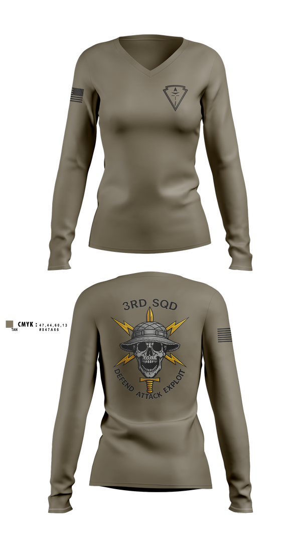 Womens Long Sleeve Vneck Shirt, 3RD SQUAD, EW, MFRC, Army, Teamtime, Team time, sublimation, custom sports apparel, team uniforms, spirit wear, spiritwear, sports uniforms, custom shirts, team store, custom team store, fundraiser sports, apparel fundraiser