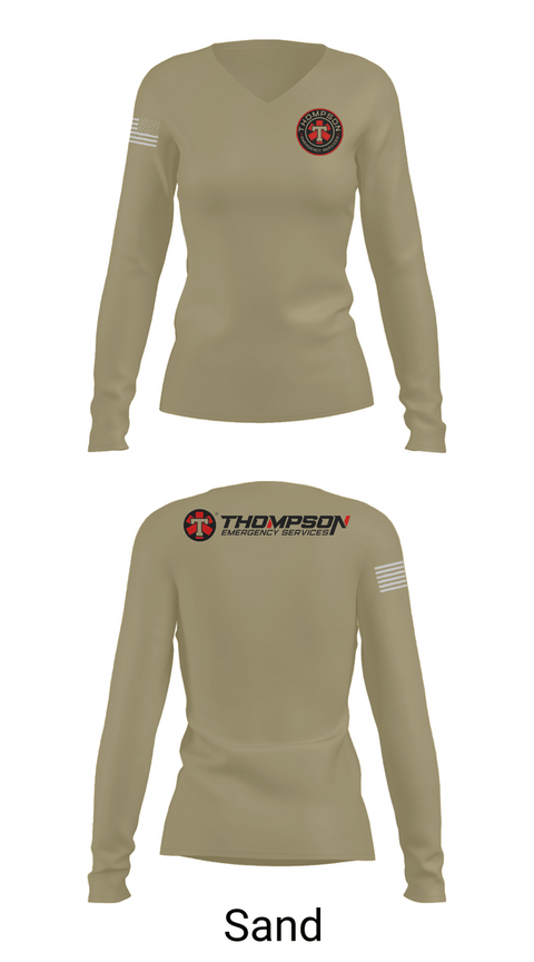 Womens Long Sleeve Vneck Shirt, Thompson EMS, , Teamtime, Team time, sublimation, custom sports apparel, team uniforms, spirit wear, spiritwear, sports uniforms, custom shirts, team store, custom team store, fundraiser sports, apparel fundraiser
