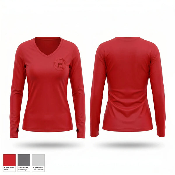 Womens Long Sleeve Vneck Shirt, NYSP Firearms, Police, Teamtime, Team time, sublimation, custom sports apparel, team uniforms, spirit wear, spiritwear, sports uniforms, custom shirts, team store, custom team store, fundraiser sports, apparel fundraiser