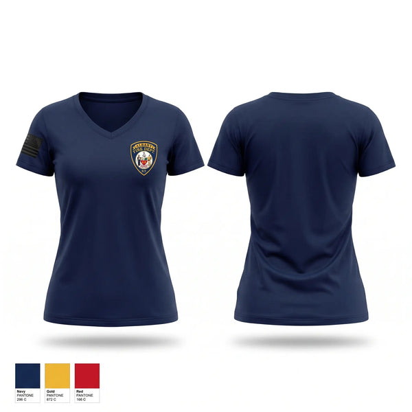 Womens Short Sleeve Vneck Shirt, Engine 10/Ladder 11/Battalion 1, Fire Department, Teamtime, Team time, sublimation, custom sports apparel, team uniforms, spirit wear, spiritwear, sports uniforms, custom shirts, team store, custom team store, fundraiser sports, apparel fundraiser