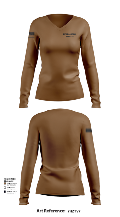 Womens Long Sleeve Vneck Shirt, Alpha Company, 129 DSSB, , Teamtime, Team time, sublimation, custom sports apparel, team uniforms, spirit wear, spiritwear, sports uniforms, custom shirts, team store, custom team store, fundraiser sports, apparel fundraiser