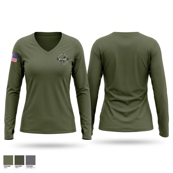 Womens Long Sleeve Vneck Shirt, ShadowWorks, Police, Teamtime, Team time, sublimation, custom sports apparel, team uniforms, spirit wear, spiritwear, sports uniforms, custom shirts, team store, custom team store, fundraiser sports, apparel fundraiser