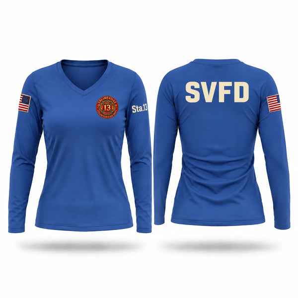 Womens Long Sleeve Vneck Shirt, Salineville fire department, Fire Department, Teamtime, Team time, sublimation, custom sports apparel, team uniforms, spirit wear, spiritwear, sports uniforms, custom shirts, team store, custom team store, fundraiser sports, apparel fundraiser