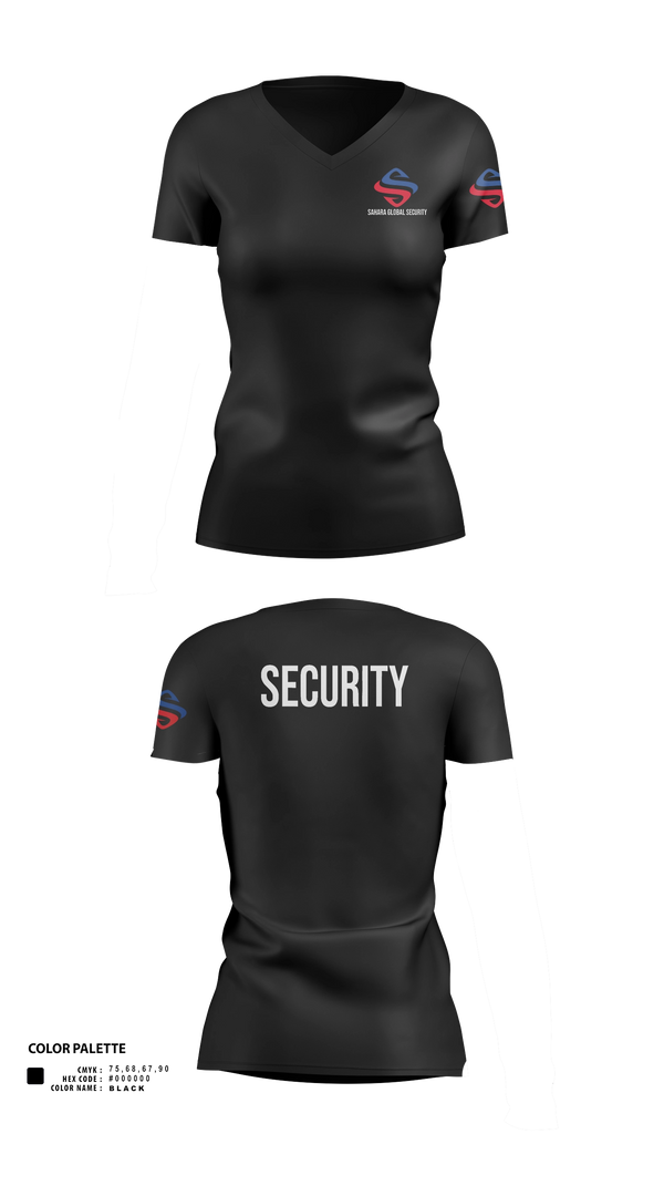 Womens Short Sleeve Vneck Shirt, Sahara Global Security, Fire Department, Teamtime, Team time, sublimation, custom sports apparel, team uniforms, spirit wear, spiritwear, sports uniforms, custom shirts, team store, custom team store, fundraiser sports, apparel fundraiser