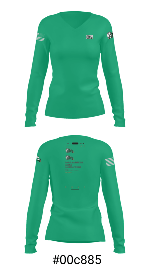 Women's Long Sleeve Vneck Shirt, PAUL’S ALL ELECTRIC LAWN & LANDSCAPING, , Teamtime, Team time, sublimation, custom sports apparel, team uniforms, spirit wear, spiritwear, sports uniforms, custom shirts, team store, custom team store, fundraiser sports, apparel fundraiser