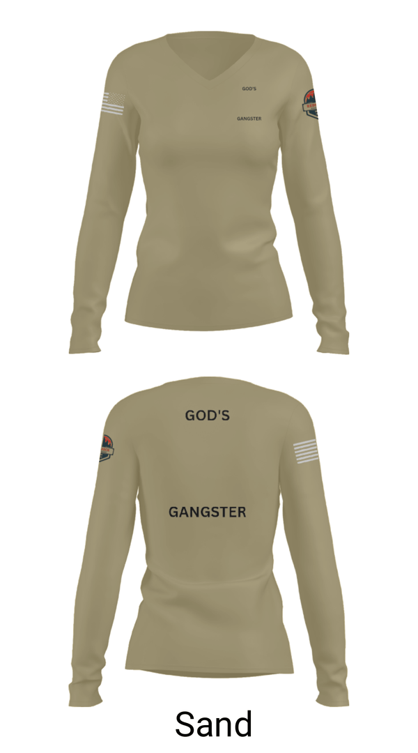 Women's Long Sleeve Vneck Shirt, GOD'S GANGSTER, Baseball, Teamtime, Team time, sublimation, custom sports apparel, team uniforms, spirit wear, spiritwear, sports uniforms, custom shirts, team store, custom team store, fundraiser sports, apparel fundraiser