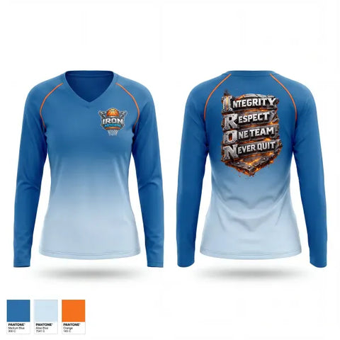 Womens Long Sleeve Vneck Shirt, Iron Hoops, Men's Basketball, Teamtime, Team time, sublimation, custom sports apparel, team uniforms, spirit wear, spiritwear, sports uniforms, custom shirts, team store, custom team store, fundraiser sports, apparel fundraiser