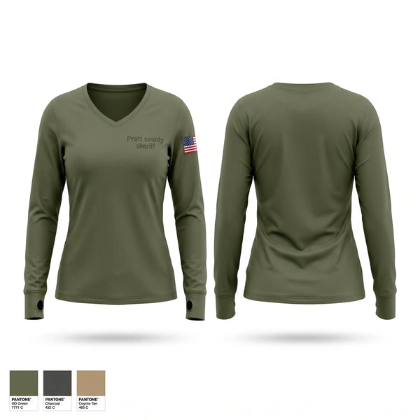 Womens Long Sleeve Vneck Shirt, Pratt county sheriff, Police, Teamtime, Team time, sublimation, custom sports apparel, team uniforms, spirit wear, spiritwear, sports uniforms, custom shirts, team store, custom team store, fundraiser sports, apparel fundraiser
