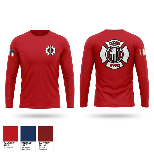 Long Sleeve Performance Shirt, Ozan Rural Volunteer Fire Dept, Fire Department, Teamtime, Team time, sublimation, custom sports apparel, team uniforms, spirit wear, spiritwear, sports uniforms, custom shirts, team store, custom team store, fundraiser sports, apparel fundraiser