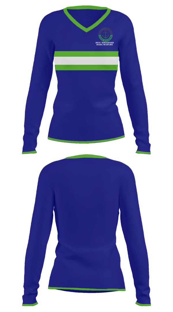 Women's Long Sleeve Vneck Shirt, John F Kennedy High School Wrestling, Wrestling, Teamtime, Team time, sublimation, custom sports apparel, team uniforms, spirit wear, spiritwear, sports uniforms, custom shirts, team store, custom team store, fundraiser sports, apparel fundraiser