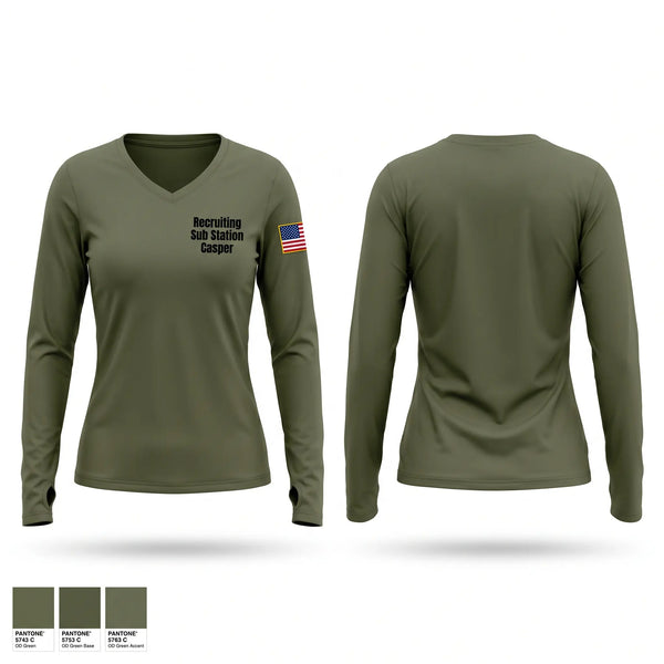 Womens Long Sleeve Vneck Shirt, Recruiting Sub Station Casper, Marines, Teamtime, Team time, sublimation, custom sports apparel, team uniforms, spirit wear, spiritwear, sports uniforms, custom shirts, team store, custom team store, fundraiser sports, apparel fundraiser