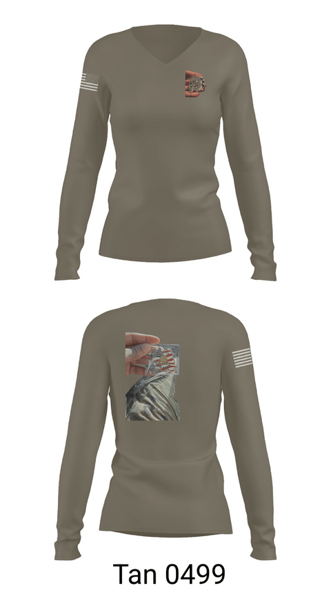 Womens Long Sleeve Vneck Shirt, 655 TC ROAD DAWGS, Army, Teamtime, Team time, sublimation, custom sports apparel, team uniforms, spirit wear, spiritwear, sports uniforms, custom shirts, team store, custom team store, fundraiser sports, apparel fundraiser