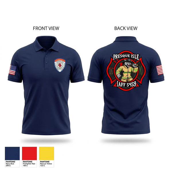 Short Sleeve Performance Polo, Presque Isle Fire Department, Fire Department, Teamtime, Team time, sublimation, custom sports apparel, team uniforms, spirit wear, spiritwear, sports uniforms, custom shirts, team store, custom team store, fundraiser sports, apparel fundraiser