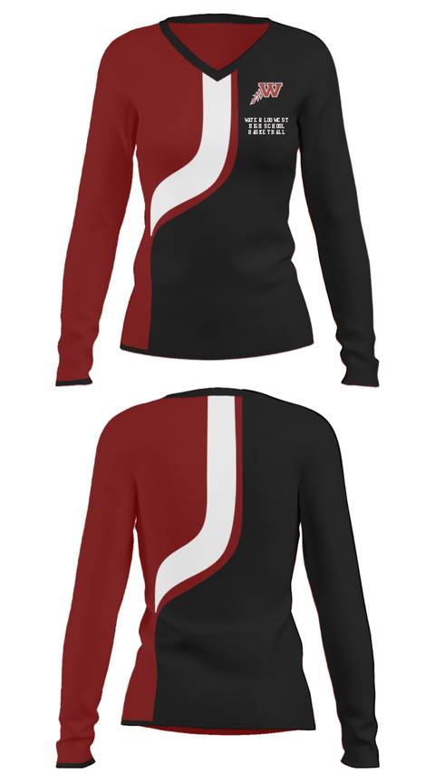 Women's Long Sleeve Vneck Shirt, Waterloo West High School Basketball, Women's Basketball, Teamtime, Team time, sublimation, custom sports apparel, team uniforms, spirit wear, spiritwear, sports uniforms, custom shirts, team store, custom team store, fundraiser sports, apparel fundraiser