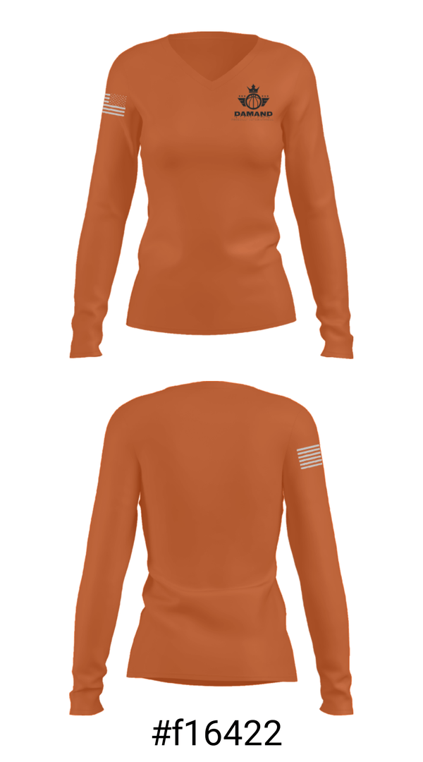 Women's Long Sleeve Vneck Shirt, Damand Basketball, Men's Basketball, Teamtime, Team time, sublimation, custom sports apparel, team uniforms, spirit wear, spiritwear, sports uniforms, custom shirts, team store, custom team store, fundraiser sports, apparel fundraiser