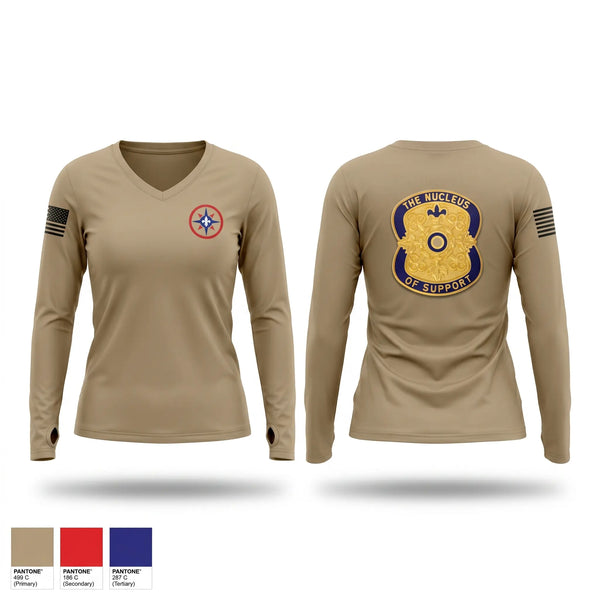 Womens Long Sleeve Vneck Shirt, 395th CSSB, Army, Teamtime, Team time, sublimation, custom sports apparel, team uniforms, spirit wear, spiritwear, sports uniforms, custom shirts, team store, custom team store, fundraiser sports, apparel fundraiser